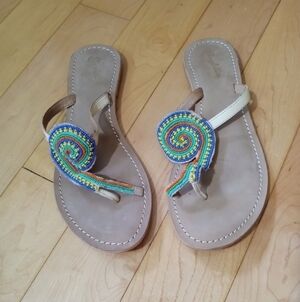Seychelles seed bead toe wrap leather sandals women's size 8.5 GUC